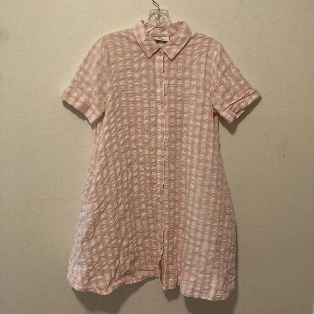 LISA MARIE FERNANDEZ for Target pink white gingham seersucker button up dress S